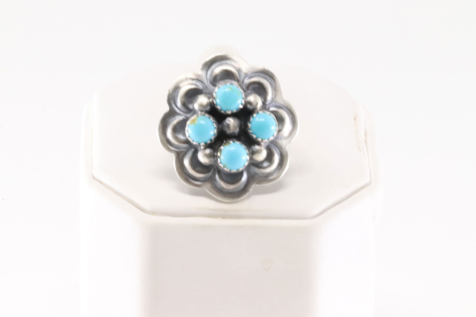 Native America Navajo Sterling Silver Turquoise Flower Ring By Yazzie. (1 of 4)