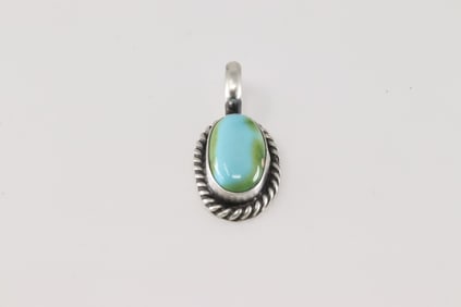 Native America Navajo Sterling Silver Sonoran Turquoise Pendant By Johnny Dixon.
