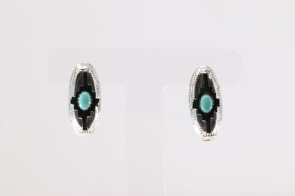 Native America Navajo Sterling Silver Kingman Turquoise Earring's By Felix Perry.