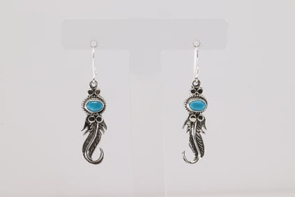Native America Navajo Sterling Silver Kingman Turquoise Dangling Earring's By Sharon McCathy.