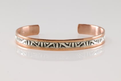 Native America Navajo Sterling Silver Copper Bracelet Cuff By Wylie Secatero.
