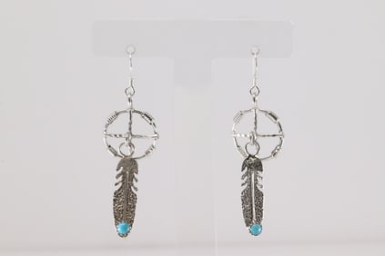 Native America Navajo Sterling Silver Kingman Turquoise Dangling Earring's By Sharon McCathy.