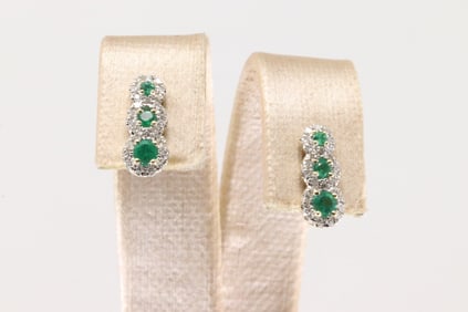 Emerald & Diamond Stud Earring 14k.