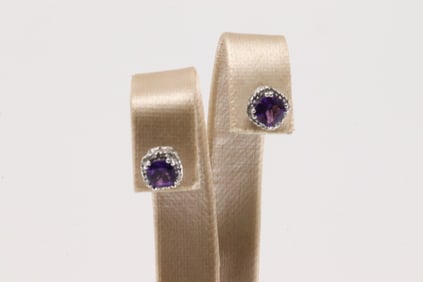Amethyst & Diamond Stud Earring 10Kt.