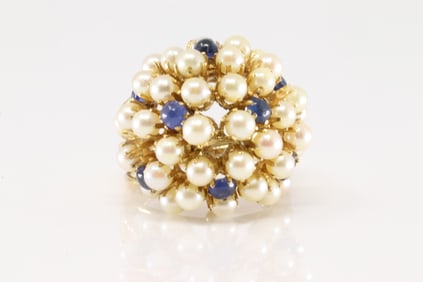 Pearl & Sapphire Cocktail Ring 14Kt.