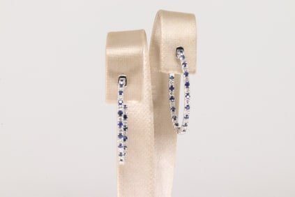 Sapphire & Diamond Hoop Earring 14Kt.