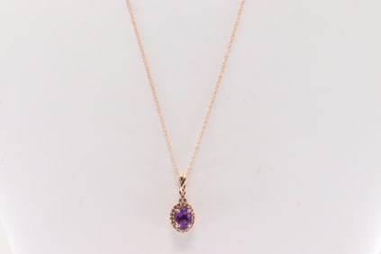 White Sapphire & Amethyst Pendant / Necklace 10Kt.