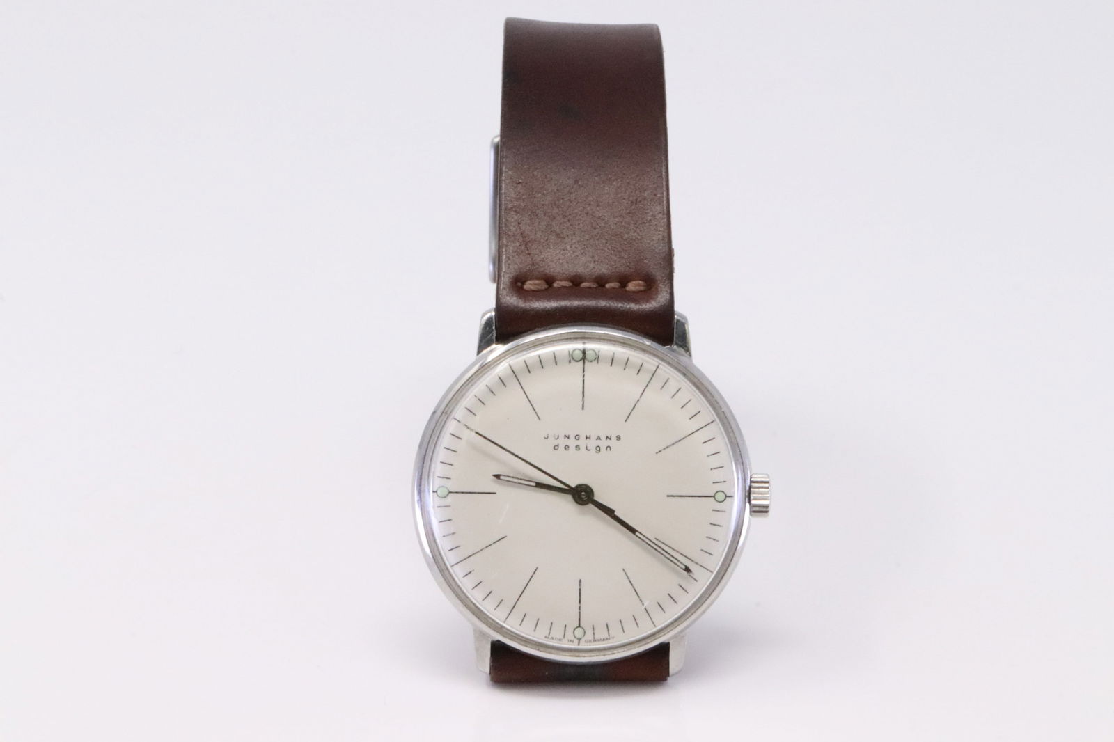 Junghans Made by Max Bill Watch.: Men Junghans Automatic Watch By Max Bill.Watch has brown Leather strap. Watch made in Germany. Working condition.