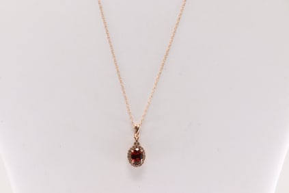 White Sapphire & Garnet Pendant / Necklace 10Kt.