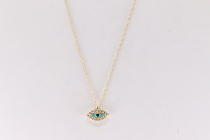 Diamond & Multi-Stone Evil Eye Pendant / Necklace 14K.