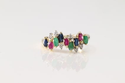 Multi-Color Gems & Diamond Ring 14Kt.