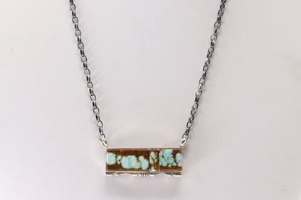 Native America Navajo Sterling Silver Turquoise Necklace By Steve Francisco.