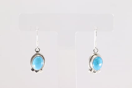 Native America Navajo Sterling Silver Turquoise Dangling Earring's By Sharon McCarthy.