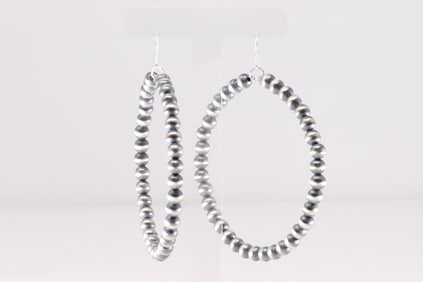 Native America Navajo Sterling Silver Paer Beaded Hoop Dangling Earring's By Isabell John.