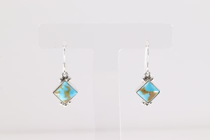 Native America Navajo Sterling Silver Turquoise Dangling Earring's By Sharon McCarthy.