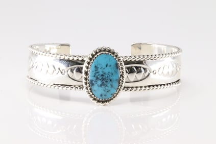 Native America Navajo Sterling Silver Kingman Turquoise Bracelet Cuff By Jason Bahe.