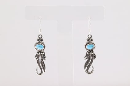 Native America Navajo Sterling Silver Turquoise Dangling Earring's By Sharon McCarthy.