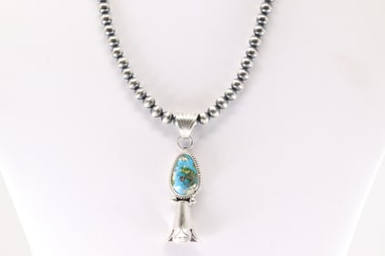 Native America Navajo Sterling Silver Sonora Gold Turquoise Blossom Necklace By Samuel Yellowhair.