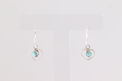 Native America Navajo Sterling Silver Turquoise Heart Dangling Earring's By Shantel & Sylvia Chee.
