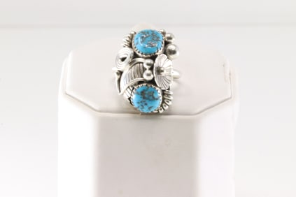 Native America Navajo Sterling Silver Turquoise Ring 2 Stone By Max C.