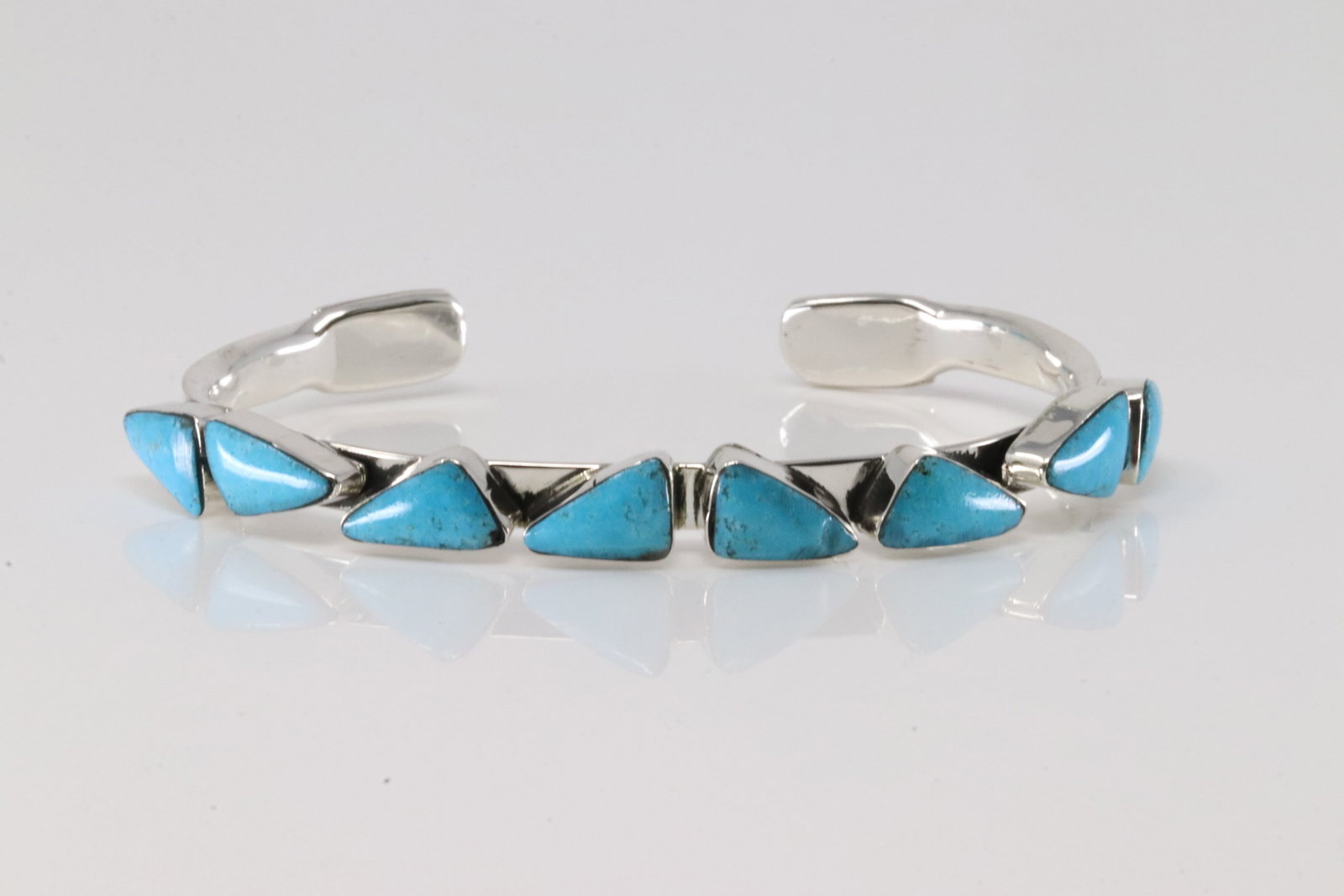 Native American Navajo Sterling Silver Turquoise Bracelet Cuff By Sadie Jim.: This is a Native American Navajo Sterling Silver Turquoise Bracelet Cuff By Sadie Jim.