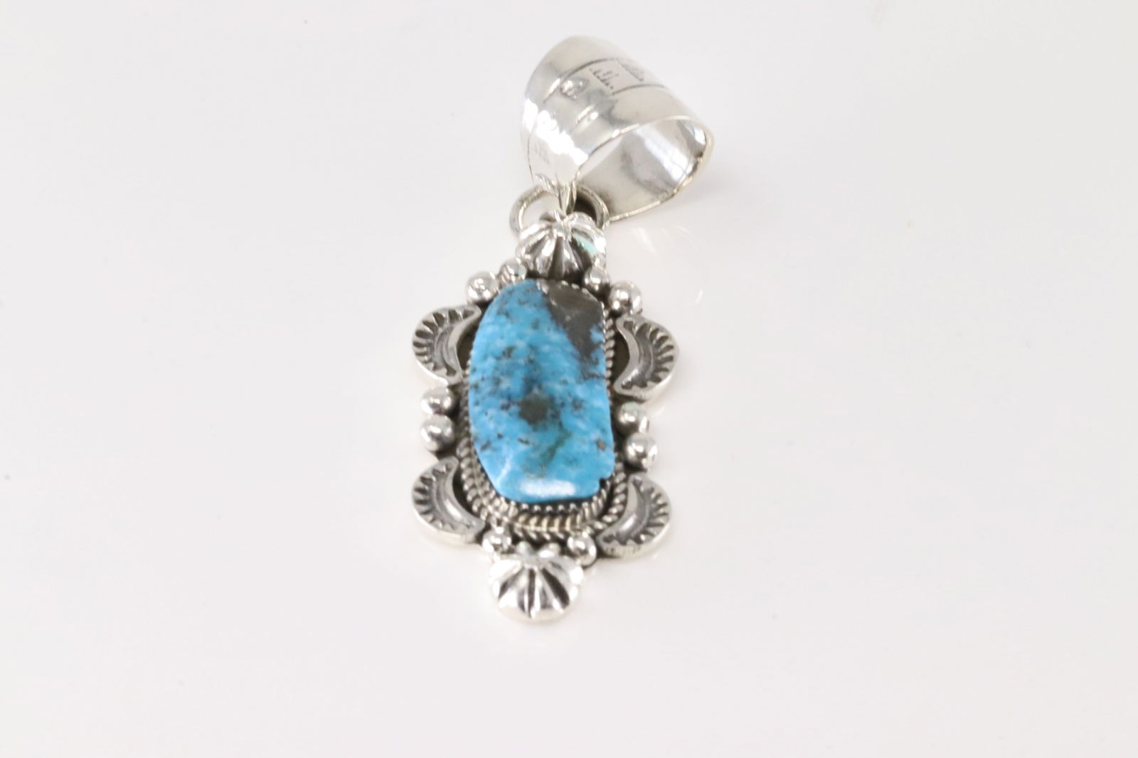 Native America Navajo Sterling Silver Turquoise Pendant By Marie Jones. (1 of 3)