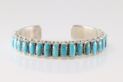 Native America Navajo Sterling Silver Kingman Turquoise Bracelet Cuff By Jasper Wilson.