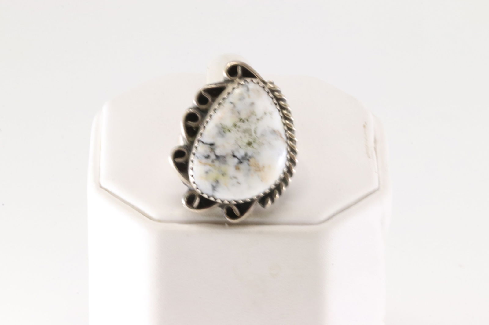 Native American Navajo Sterling Silver White Buffalo Ring By W.J. (1 of 4)
