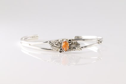 Native American Navajo Sterling Silver Spiny Oyster Bracelet Cuff By Judy Largo.