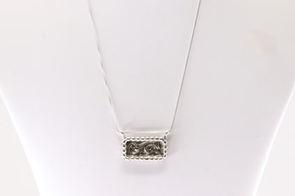 Native America Navajo Sterling Silver Stamped Design Pendant with A 925 Necklace By Arlene Lewis.