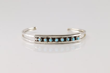 Native America Zuni Sterling Silver Turquoise Bracelet Cuff By Susie Livingston.