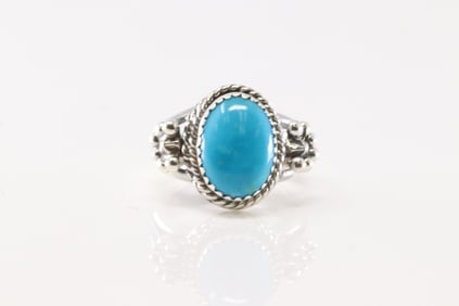 Native America Navajo Sterling Silver Turquoise Ring By Shenna Jack.