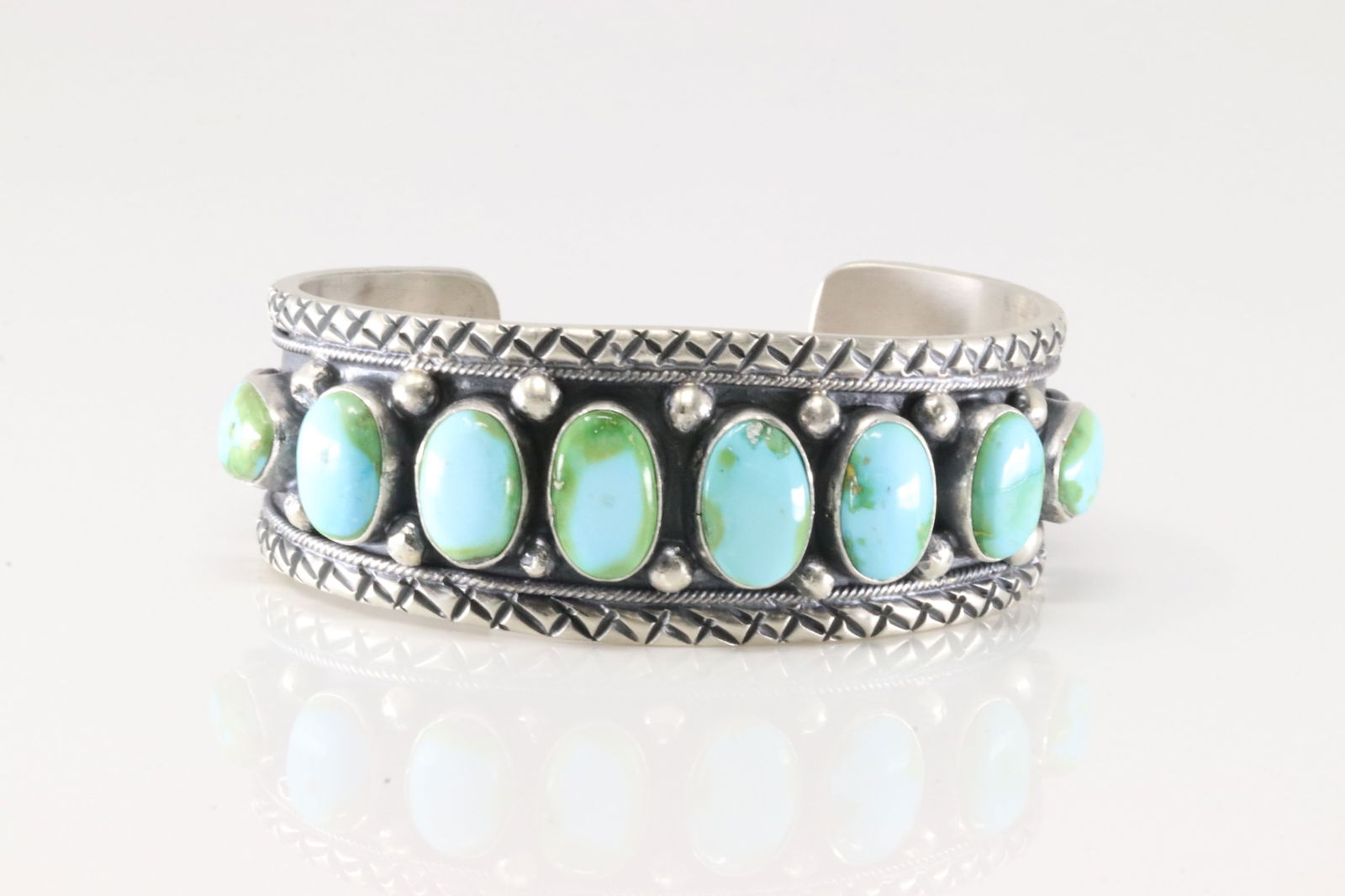 Native American Navajo Sterling Silver Sonora Gold Turquoise Bracelet Cuff By Bobby Johnson. (1 of 4)
