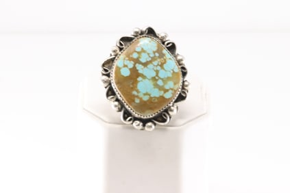Native America Navajo Sterling Silver Kingman Turquoise Ring By V.H.