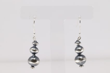 Native America Navajo Sterling Silver Pearl Beaded Dangling Earring's By Treva Jim.