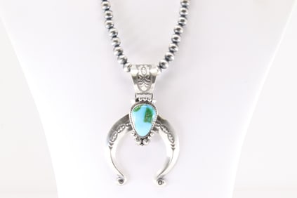 Native America Navajo Sterling Silver Sonora Gold Turquoise Naja Necklace By Samuel Yellowhair.