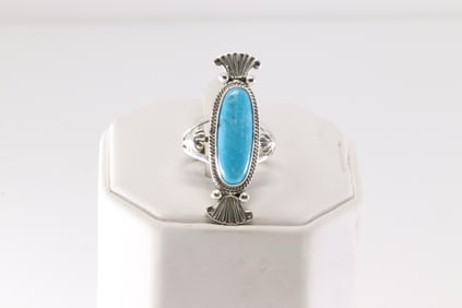 Native American Navajo Sterling Silver Turquoise Ring By R.B.