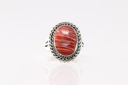 Native American Navajo Sterling Silver Spiny Oyster Ring By Samuel Yellowhair.