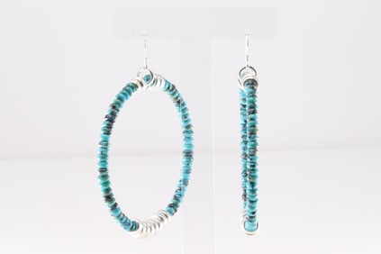 Native America Navajo Sterling Silver Turquoise / Pearl Beaded Dangling Earring's.