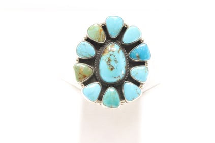 Native America Navajo Sterling Silver Kingman Turquoise Ring By Geraldine James.