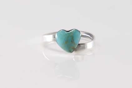 Native America Navajo Sterling Silver Turquoise Heart Ring By Sonyei Coho.