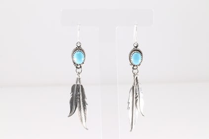 Native America Navajo Sterling Silver Turquoise Dangling Earring's By Rita Largo.