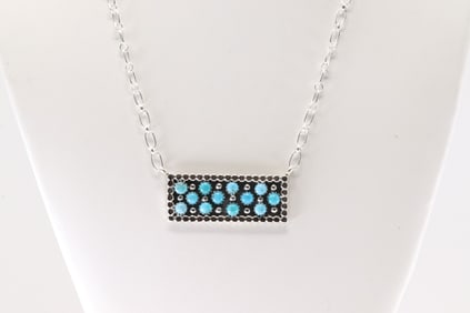 Native America Navajo Sterling Silver Turquoise Necklace By Kenny Lonjose.