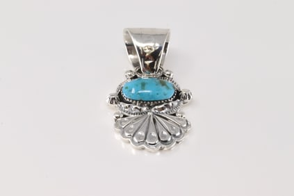 Native America Navajo Sterling Silver Turquoise Pendant By Phyllis Smith.