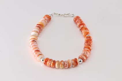 Native America Navajo Sterling Silver Spiny Oyster Bracelet Link.