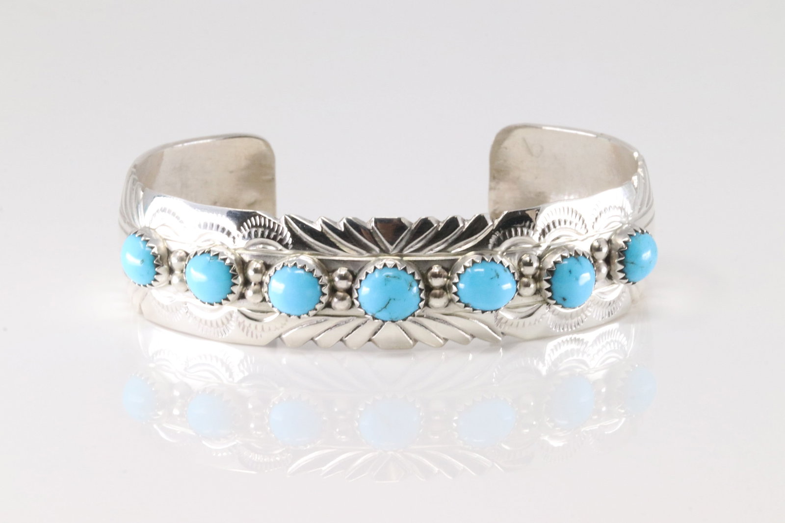 Native America Navajo Sterling Silver Turquoise Bracelet Cuff By David Segar.: This is a Native America Navajo Sterling Silver Turquoise Bracelet Cuff By David Segar.