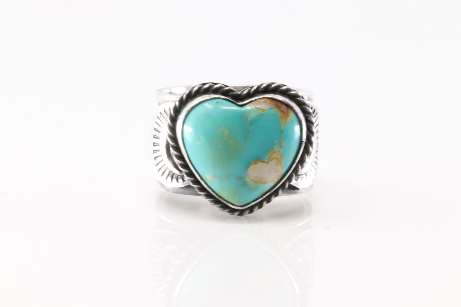 Native America Navajo Sterling Silver Kingman Turquoise Heart Ring By Sunshine Reeves. (1 of 4)
