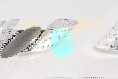 Native America Navajo Sterling Silver Turquoise Bracelet Cuff By Daniel Dakai.: This is a Native America Navajo Sterling Silver Turquoise Bracelet Cuff By Daniel Dakai.