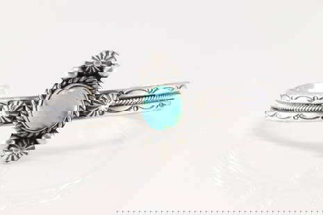 Native America Navajo Sterling Silver Sonora Gold Turquoise Bracelet Cuff By M.C.: This is a Native America Navajo Sterling Silver Sonora Gold Turquoise Bracelet Cuff By M.C.
