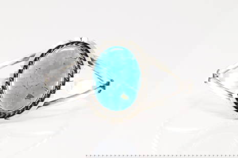 Native America Navajo Sterling Silver Kingman Turquoise Bracelet Cuff By Augustine Largo.: This is a Native America Navajo Sterling Silver Kingman Turquoise Bracelet Cuff By Augustine Largo.
